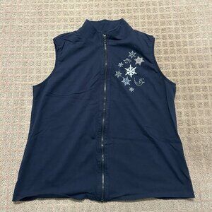 Vintage Collections ETC Womens Snowflake Vest Navy Blue Size Large L Holiday